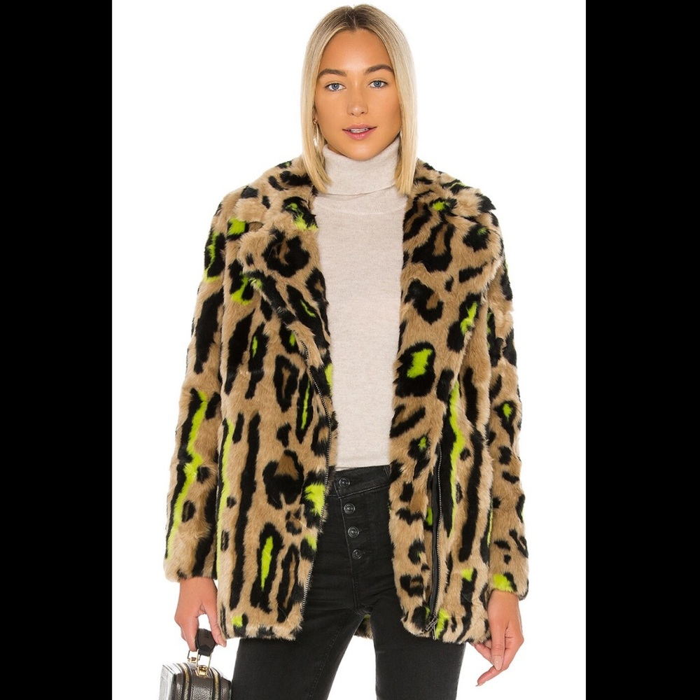 Apparis Chloe Faux Fur Coat in Neon Leopard XS
